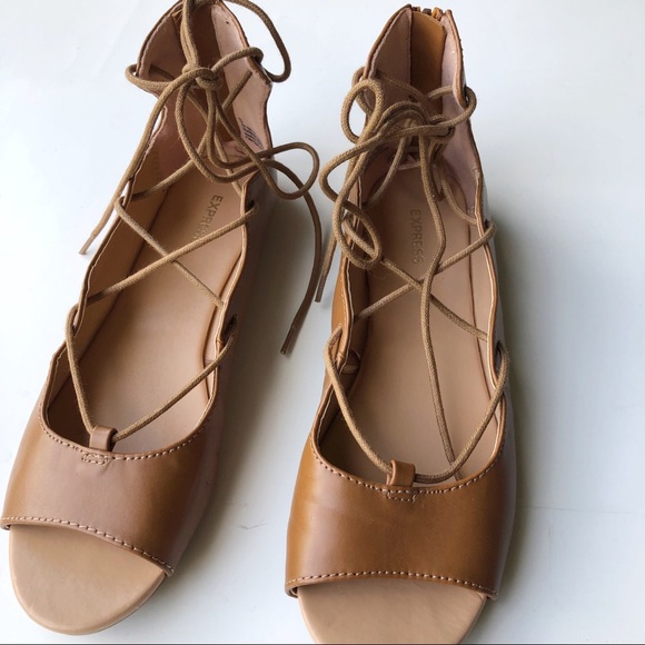 Open Toe Lace Up Flats - Picture 2 of 5